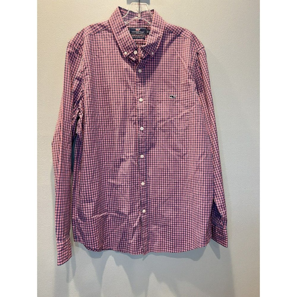 Vineyard Vines Shirt Men’s Large Pink/Blue Slim Fit Tucker Shirt‎ Stretch